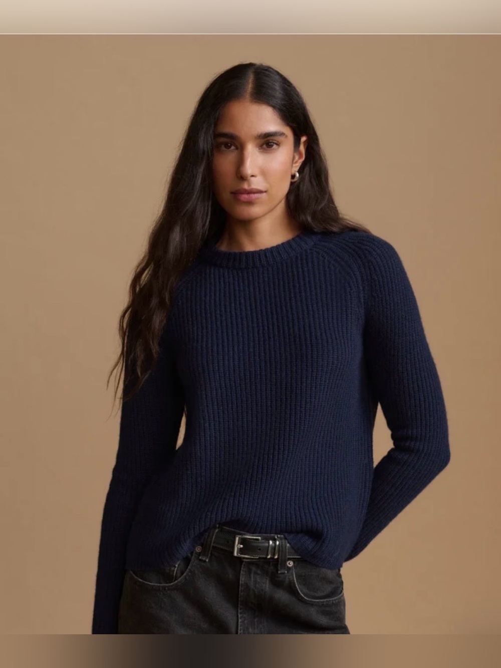 Jenni Kayne Navy Fisherman Ribbed Cashmere Crewneck Sweater